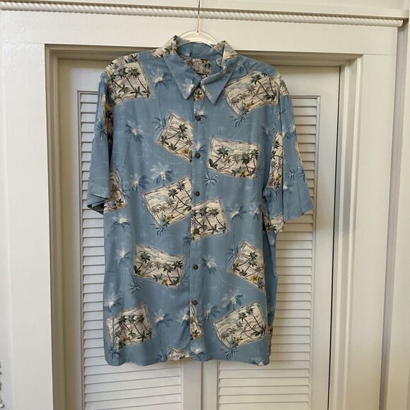 Batik Bay Men’s Postcard Print Blue Short Sleeve Button Front Shirt, Size L - Picture 4 of 10